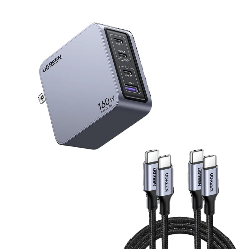 Ugreen Nexode Pro 160W 4 Port Gan Fast Charger + 100W Usb C Cable 2 Pack  3ft (Imported) – Mx2Games